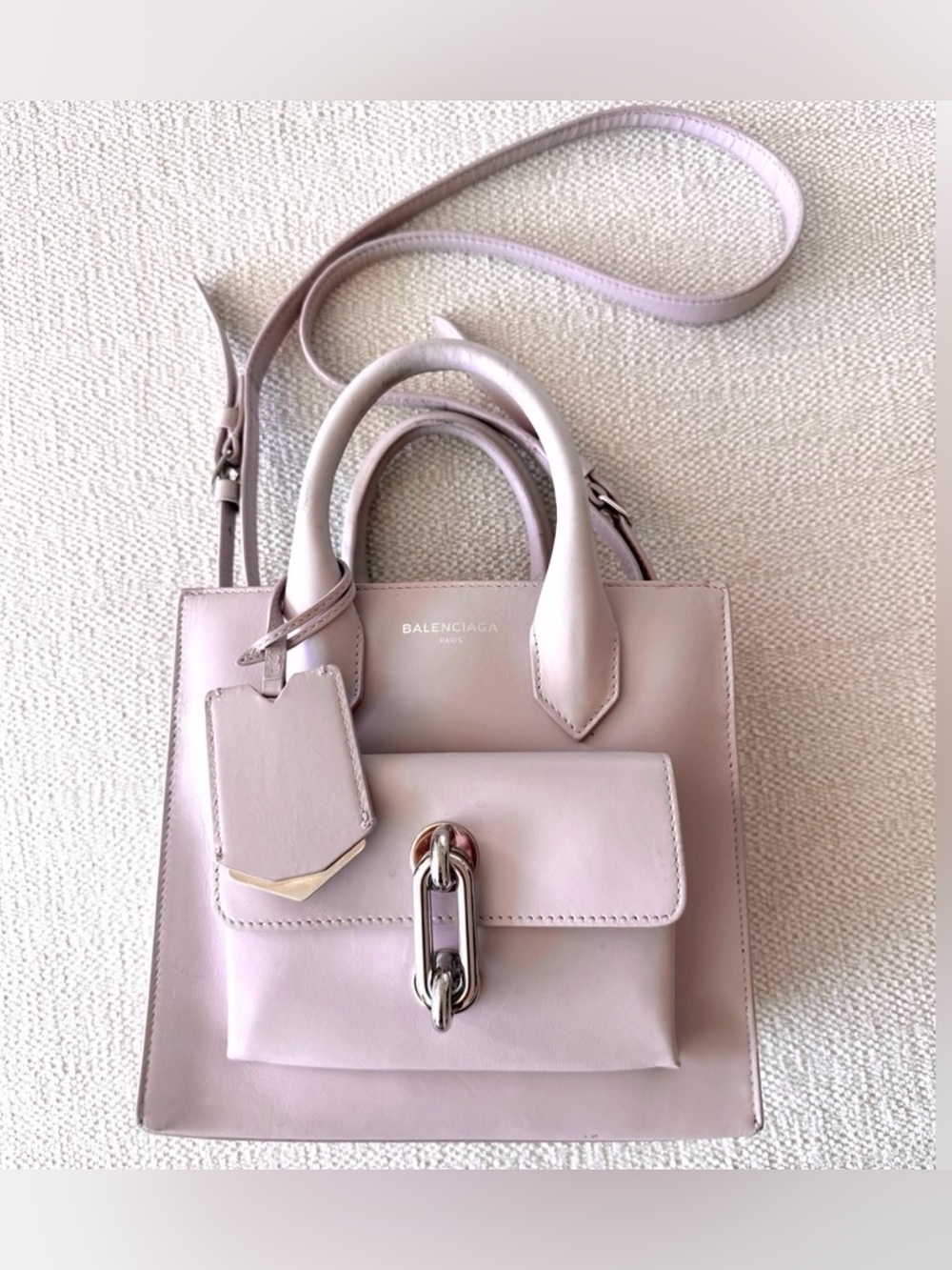 BALENCIAGA Boise De Rose Calfskin Leather Maillon Mini All-Afternoon Tote Bag